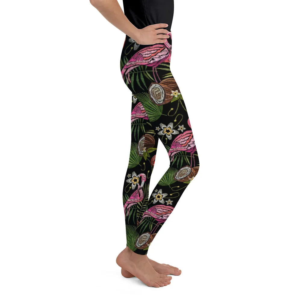 Embroidery Flamingo Youth Leggings