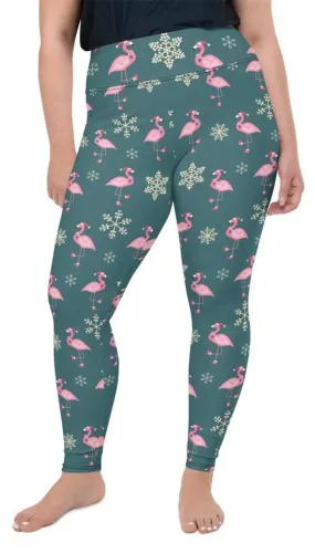 Festive Flamingos Plus Size Leggings