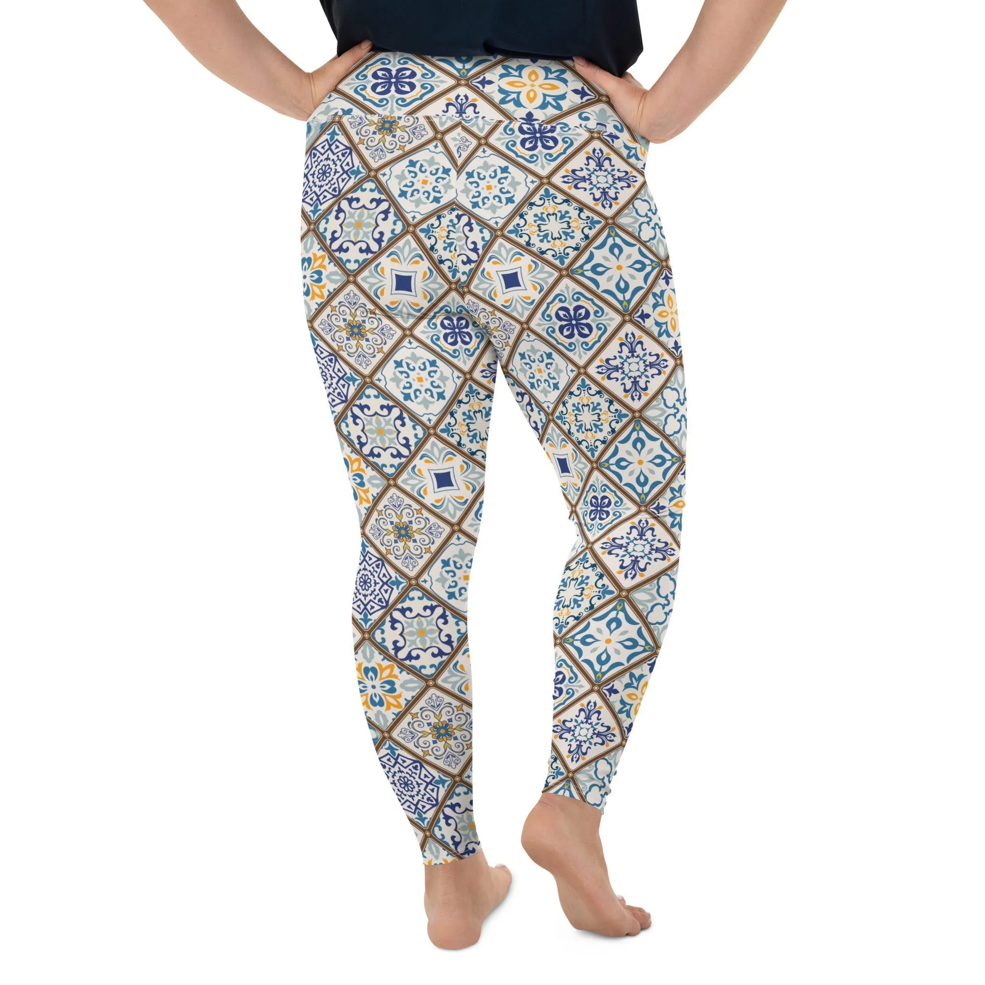 Floral Tile Print Plus Size Leggings