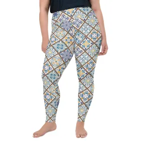 Floral Tile Print Plus Size Leggings