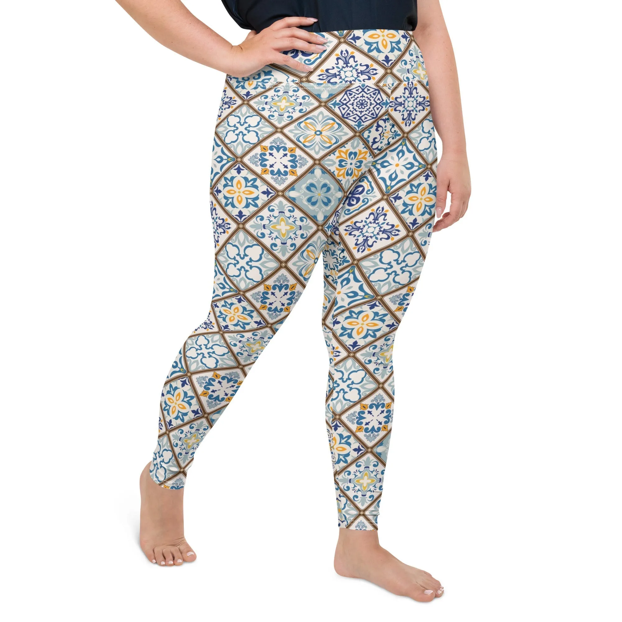 Floral Tile Print Plus Size Leggings