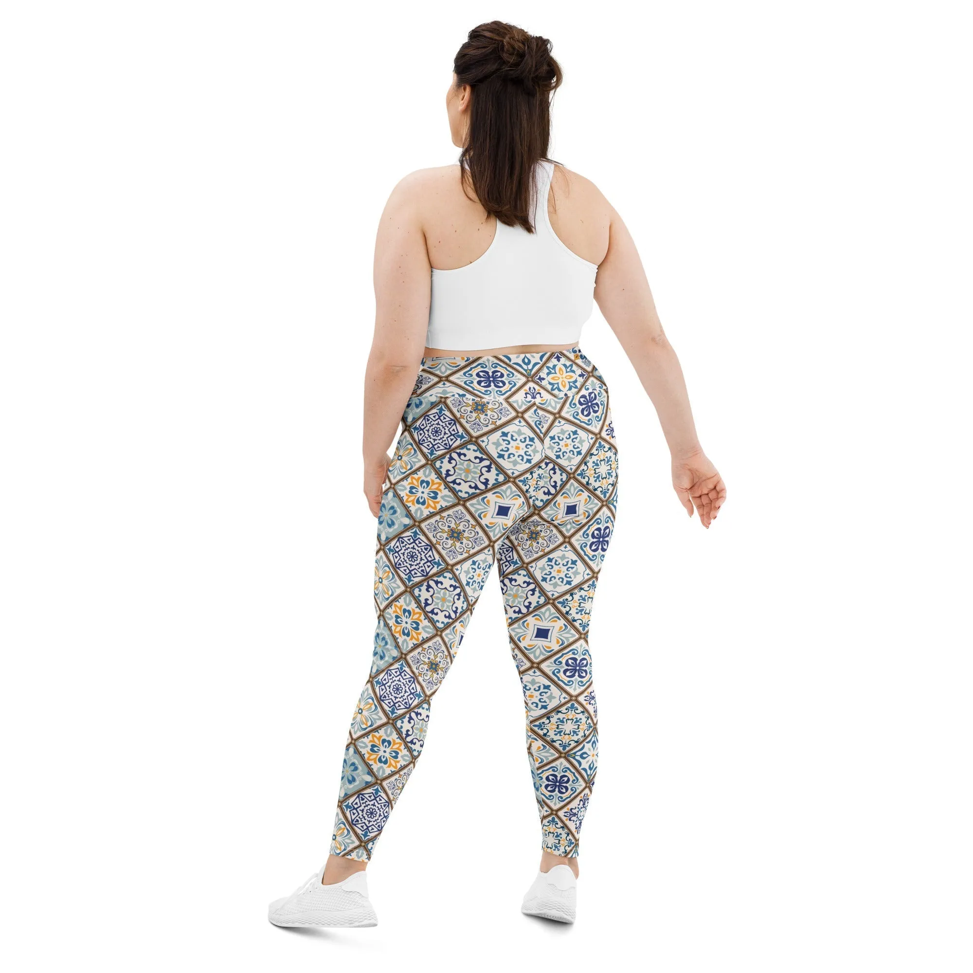 Floral Tile Print Plus Size Leggings