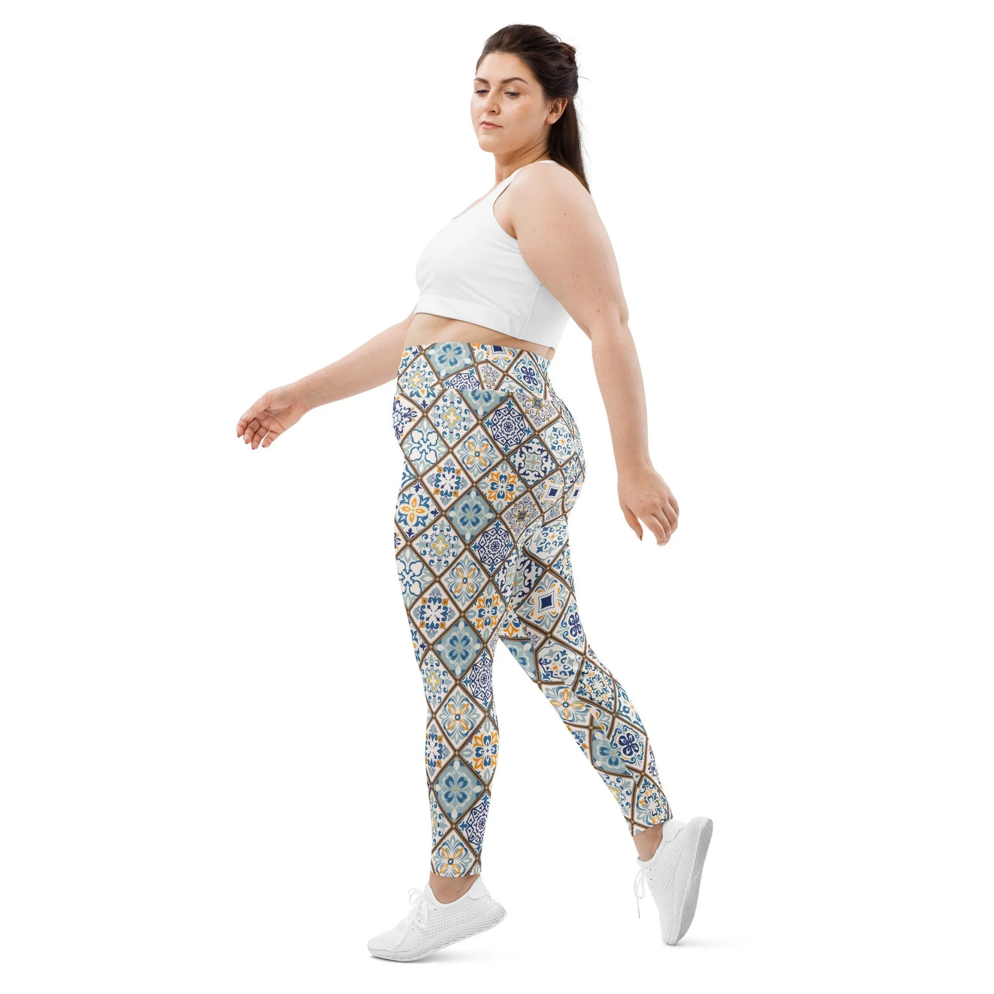 Floral Tile Print Plus Size Leggings