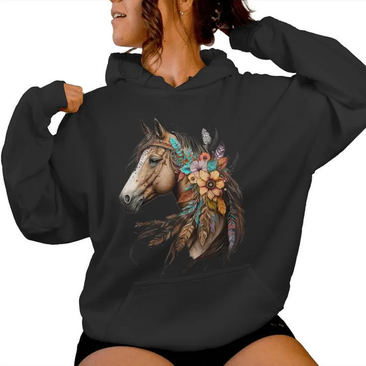 Floral Wild Horse Country Horse Riding Women Hoodie