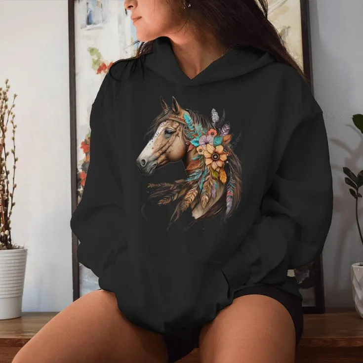 Floral Wild Horse Country Horse Riding Women Hoodie