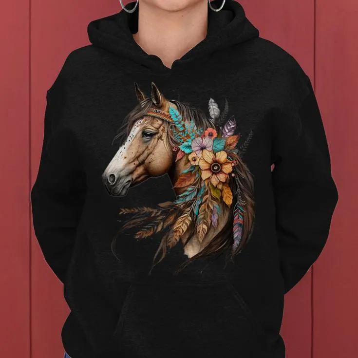 Floral Wild Horse Country Horse Riding Women Hoodie