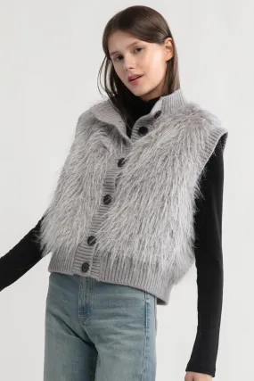 Fluffy Button Up Vest in Grey