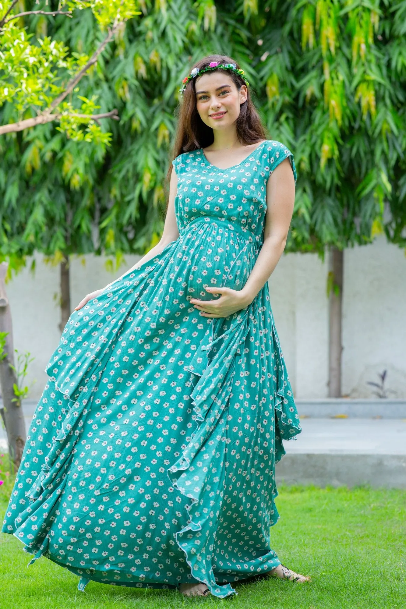 Forest Floral Maternity Flow Dress