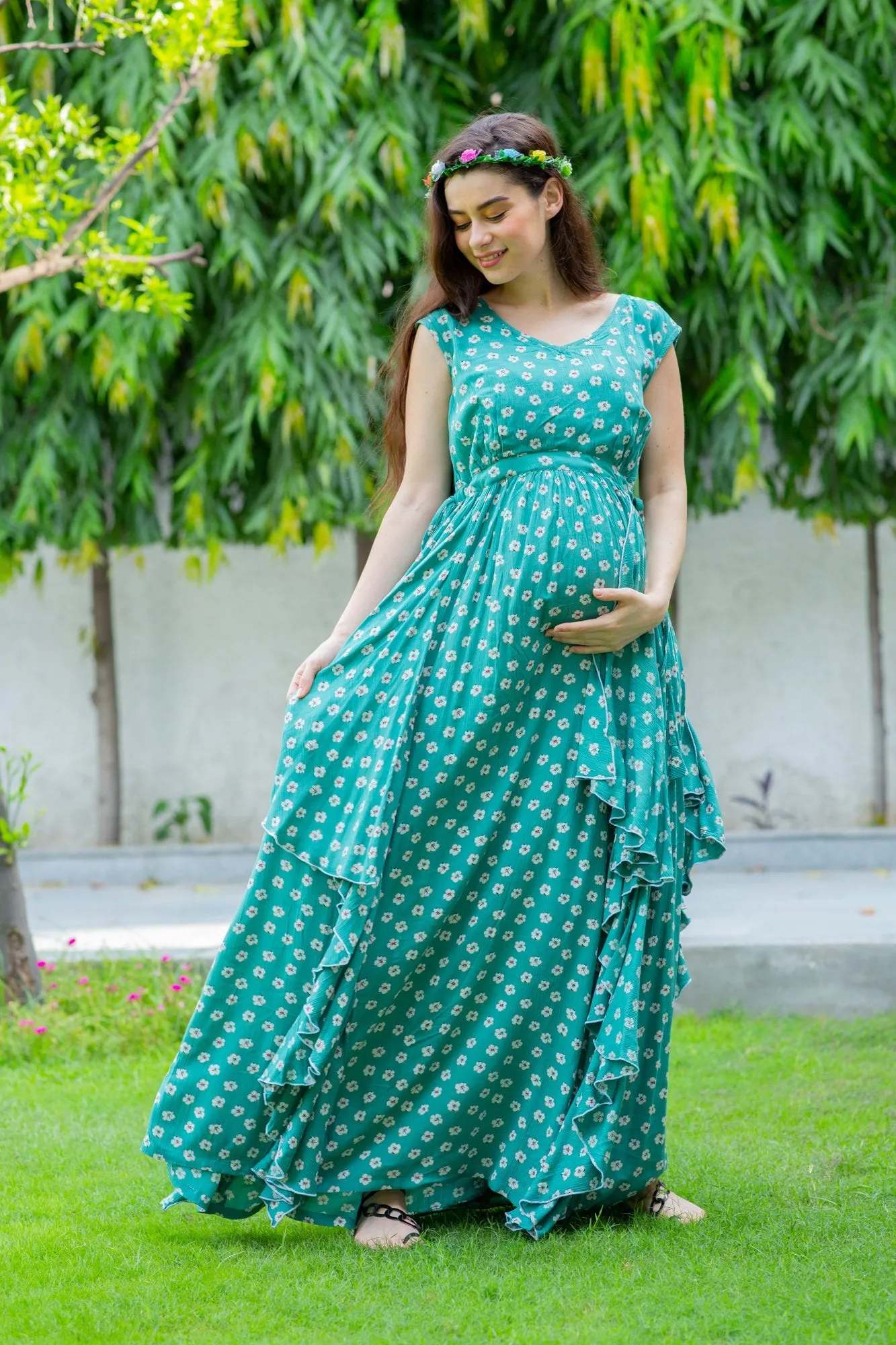 Forest Floral Maternity Flow Dress