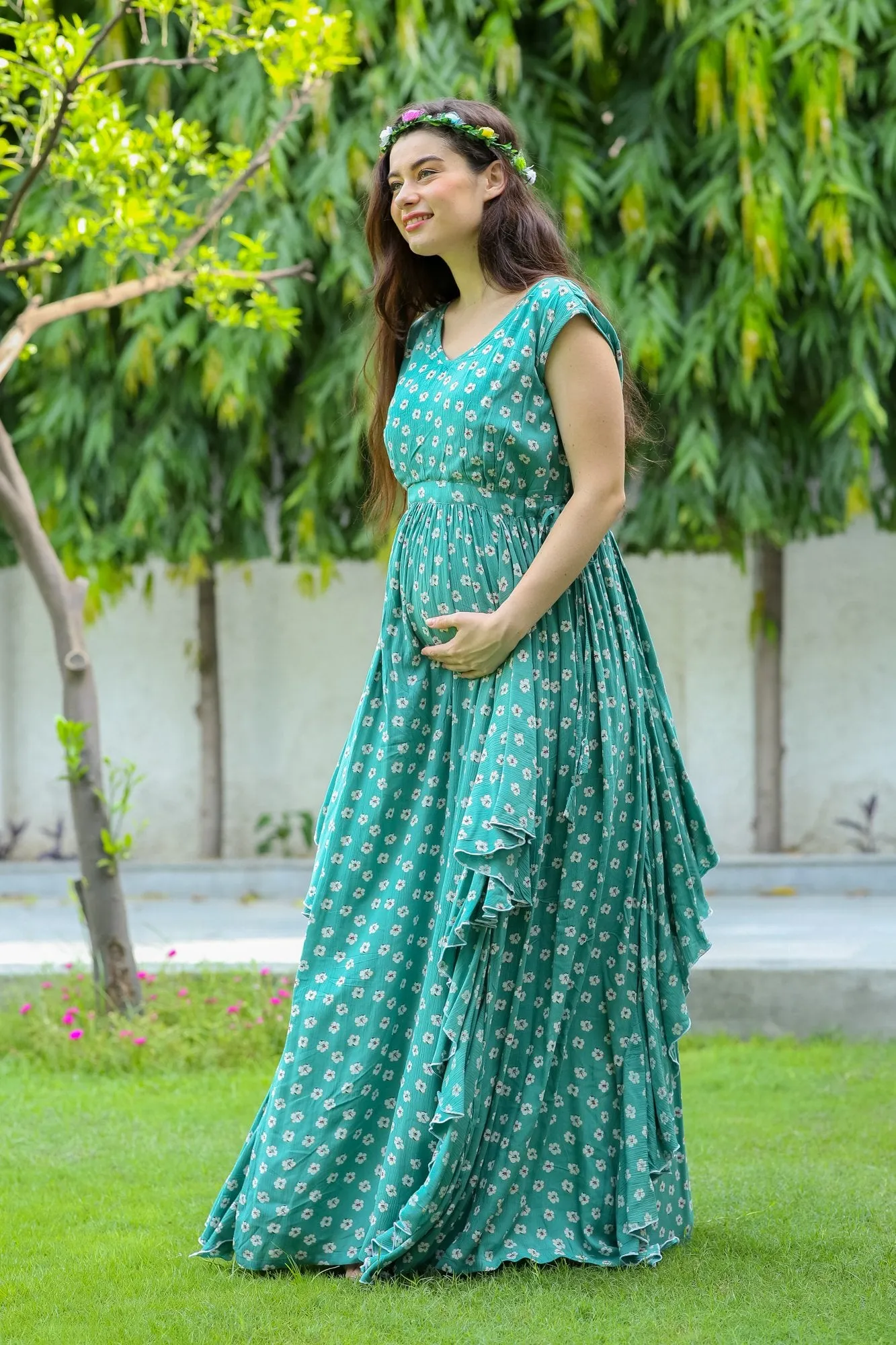 Forest Floral Maternity Flow Dress