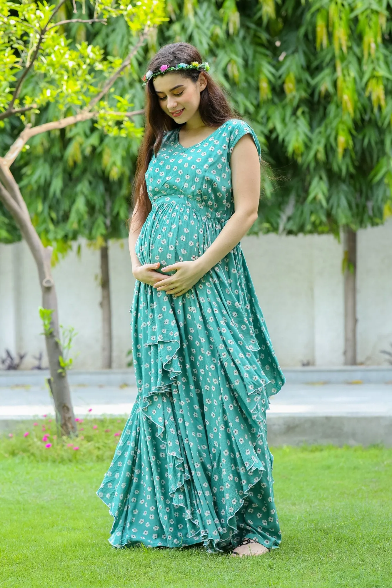 Forest Floral Maternity Flow Dress