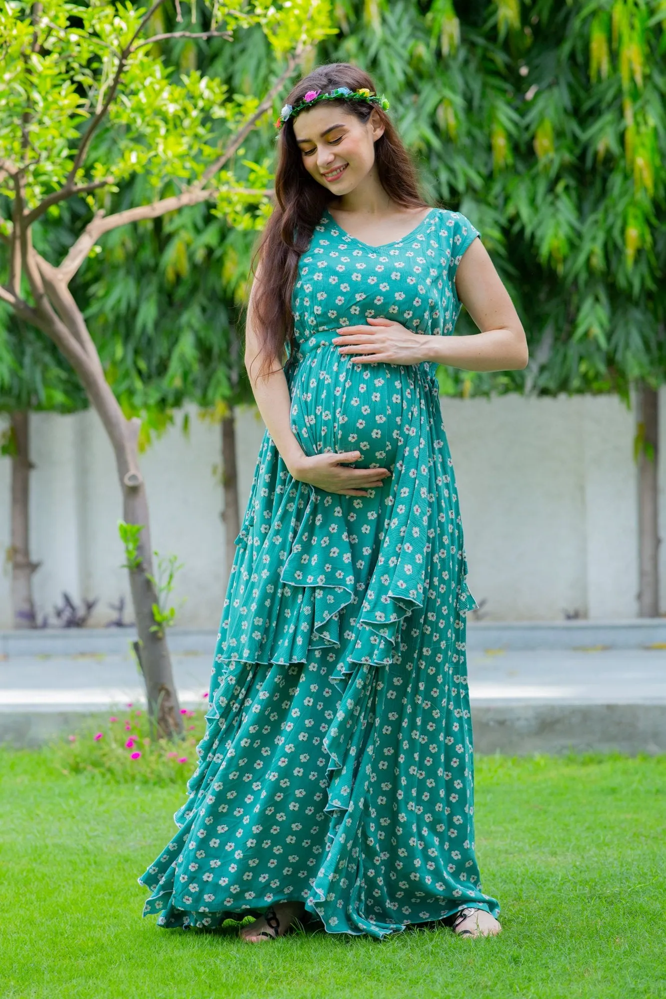 Forest Floral Maternity Flow Dress