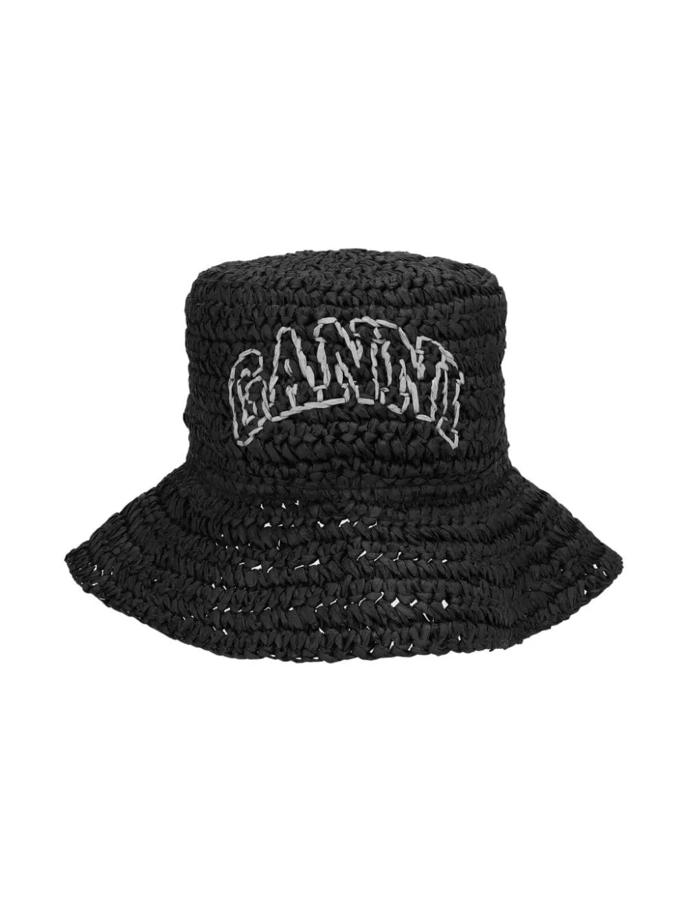 GANNI logo-embroidered raffia hat - Black