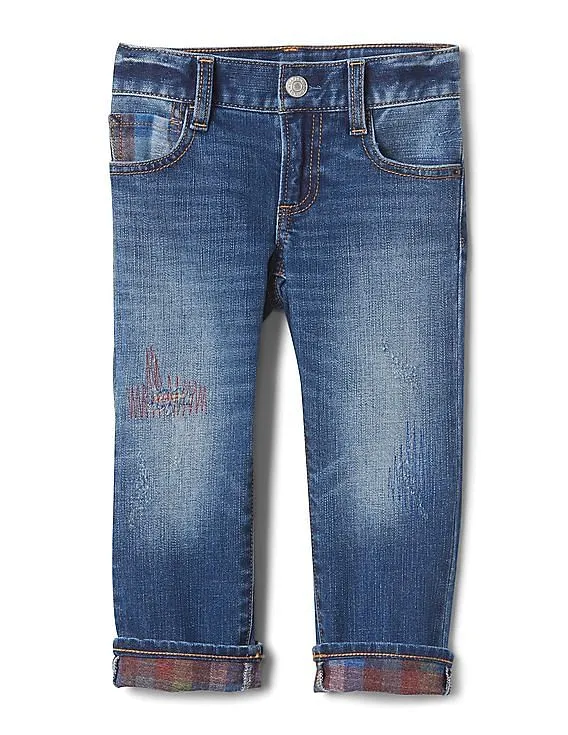 GAP Boys Blue Rip & Repair Straight Jeans With Stretch