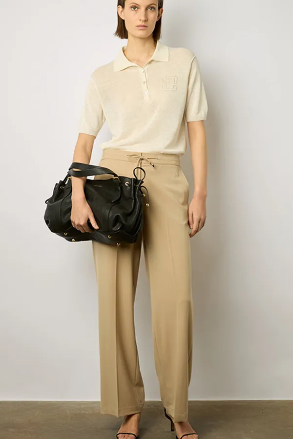 Gerard Darel CLOELIA BEIGE MICROFIBER STRAIGHT CUT TROUSERS