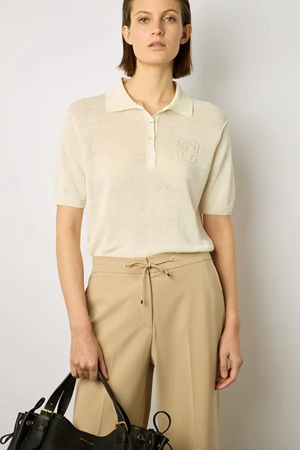 Gerard Darel CLOELIA BEIGE MICROFIBER STRAIGHT CUT TROUSERS