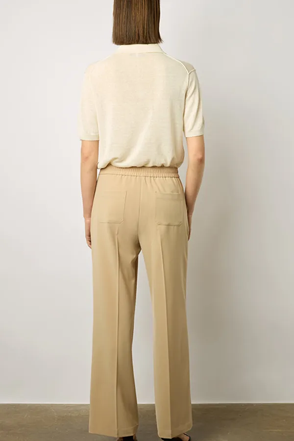 Gerard Darel CLOELIA BEIGE MICROFIBER STRAIGHT CUT TROUSERS