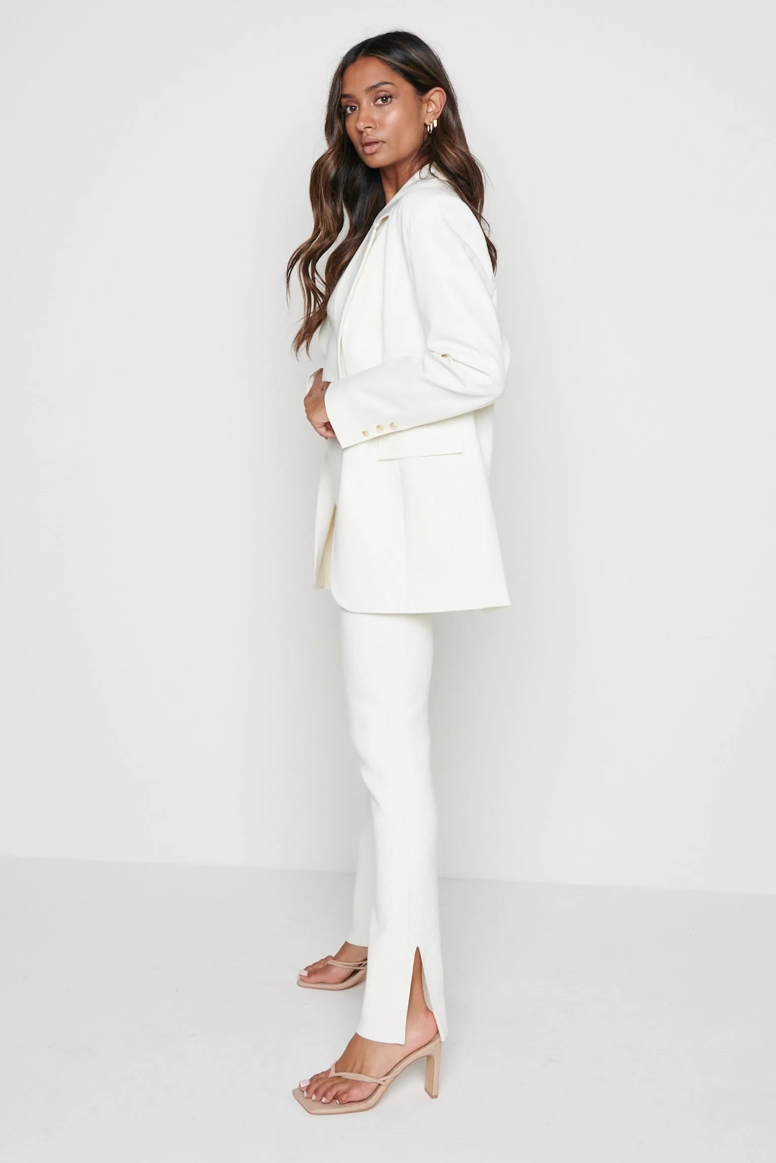 Gigi Split Hem Knit Trousers - Cream