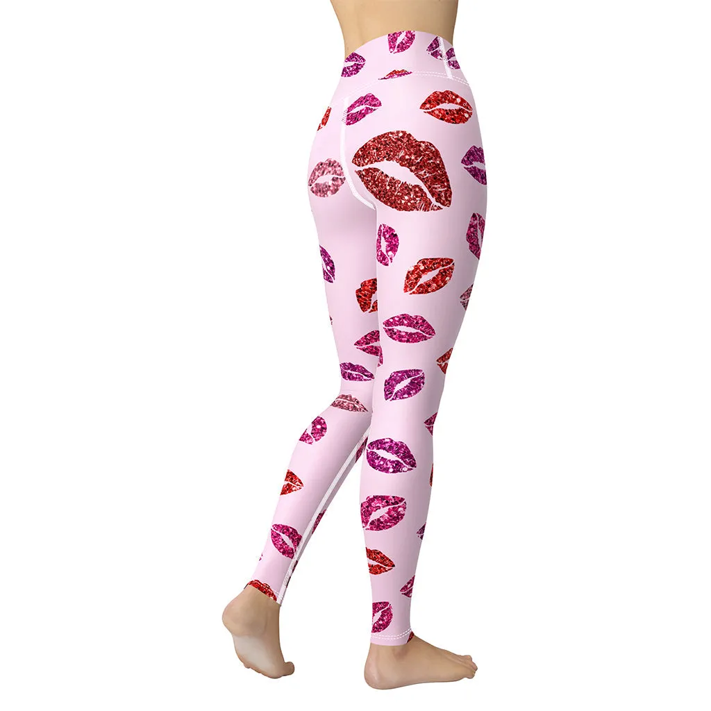 Glitter Print Kisses Yoga Leggings