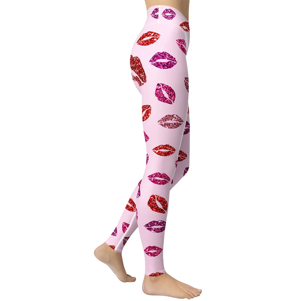 Glitter Print Kisses Yoga Leggings