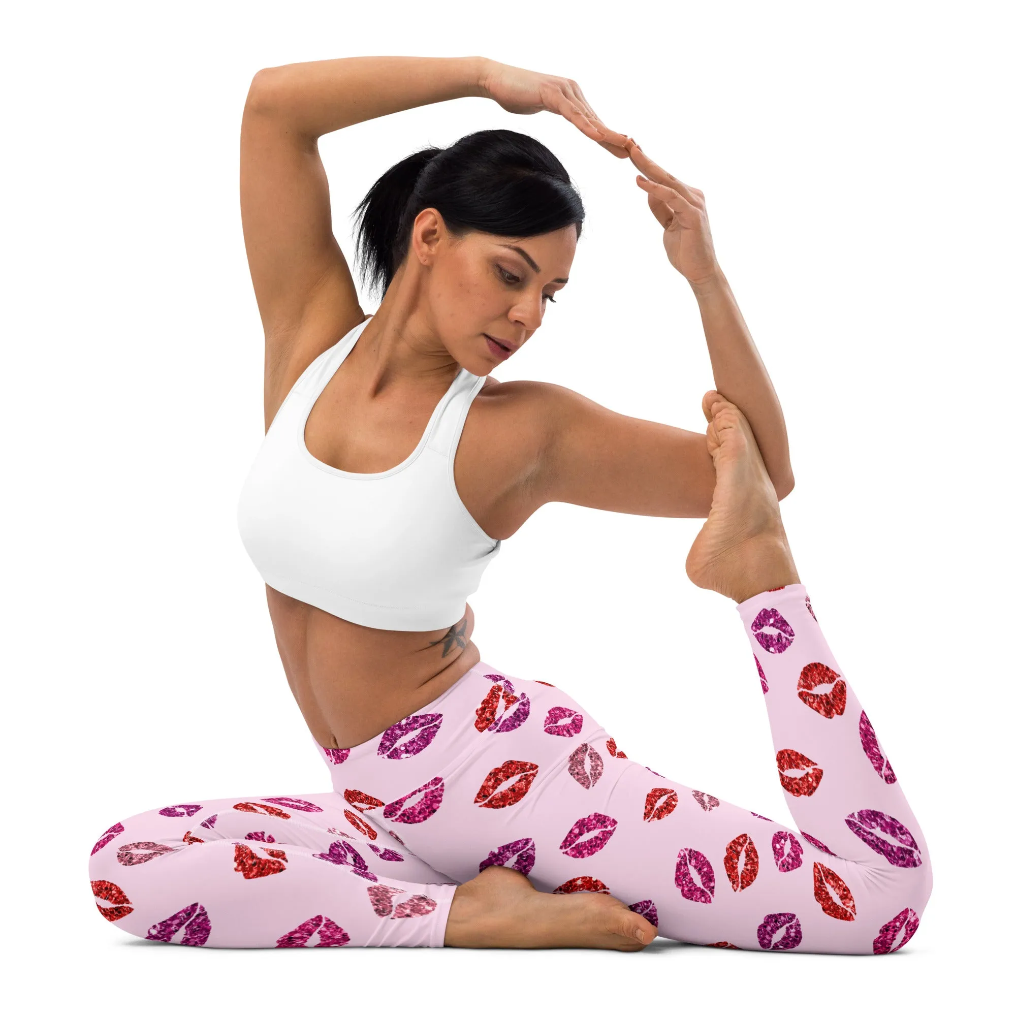 Glitter Print Kisses Yoga Leggings