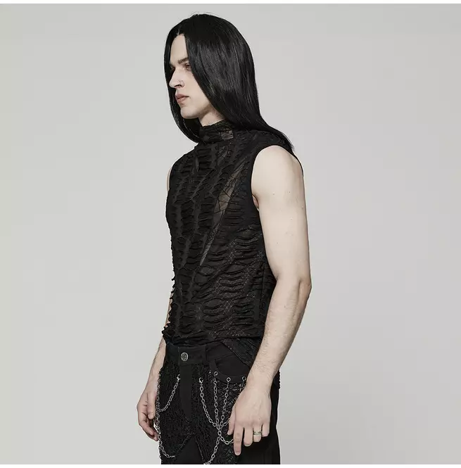 Gothic Sheer Mesh High Neck Vest for Men