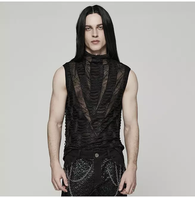 Gothic Sheer Mesh High Neck Vest for Men