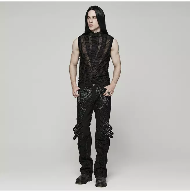 Gothic Sheer Mesh High Neck Vest for Men