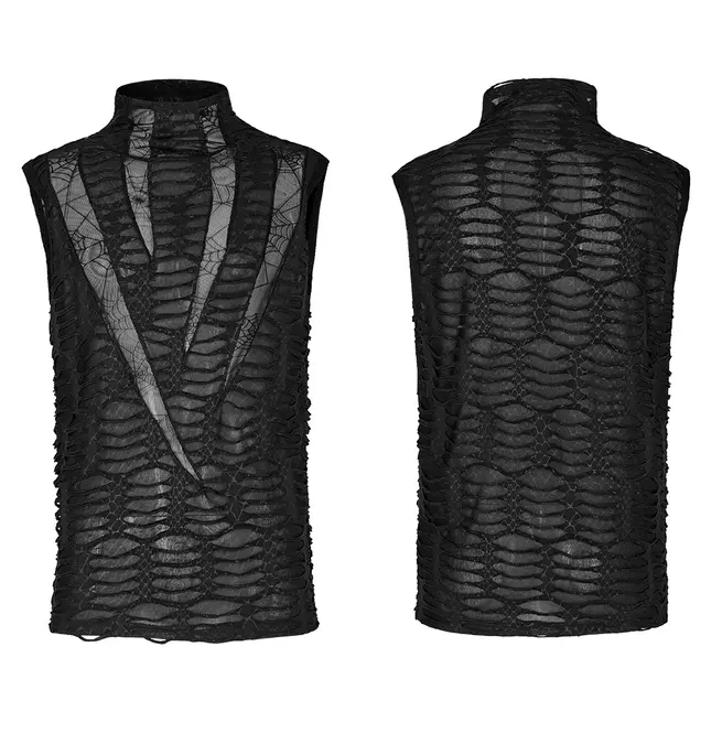 Gothic Sheer Mesh High Neck Vest for Men