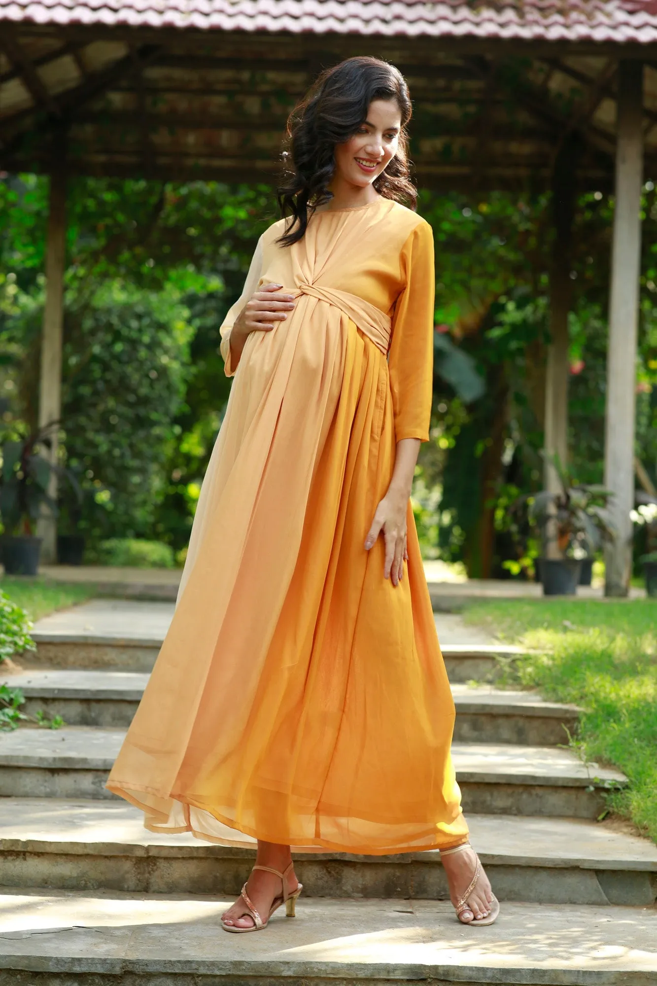 Graceful Honey Maternity Knot Dress