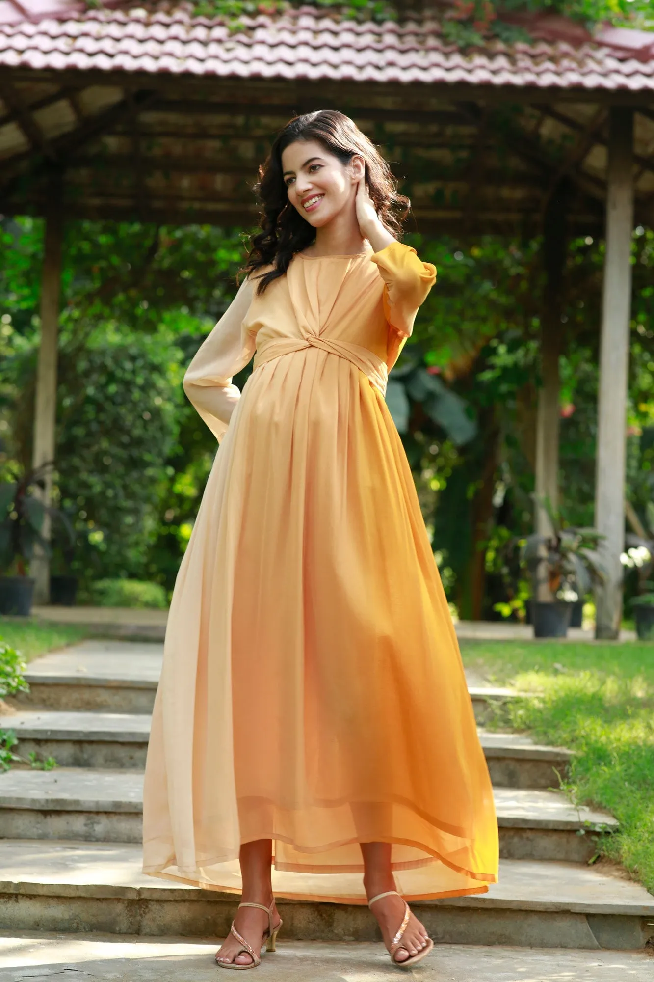 Graceful Honey Maternity Knot Dress