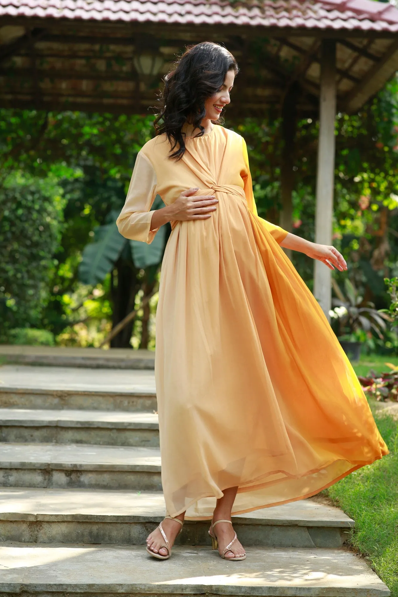 Graceful Honey Maternity Knot Dress