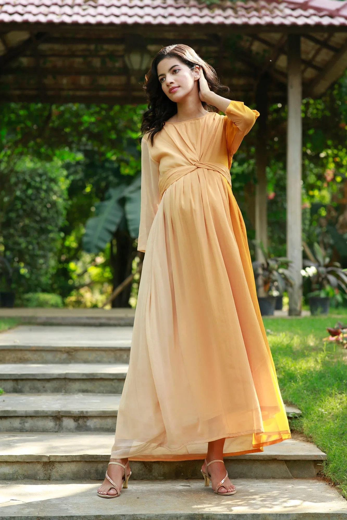 Graceful Honey Maternity Knot Dress