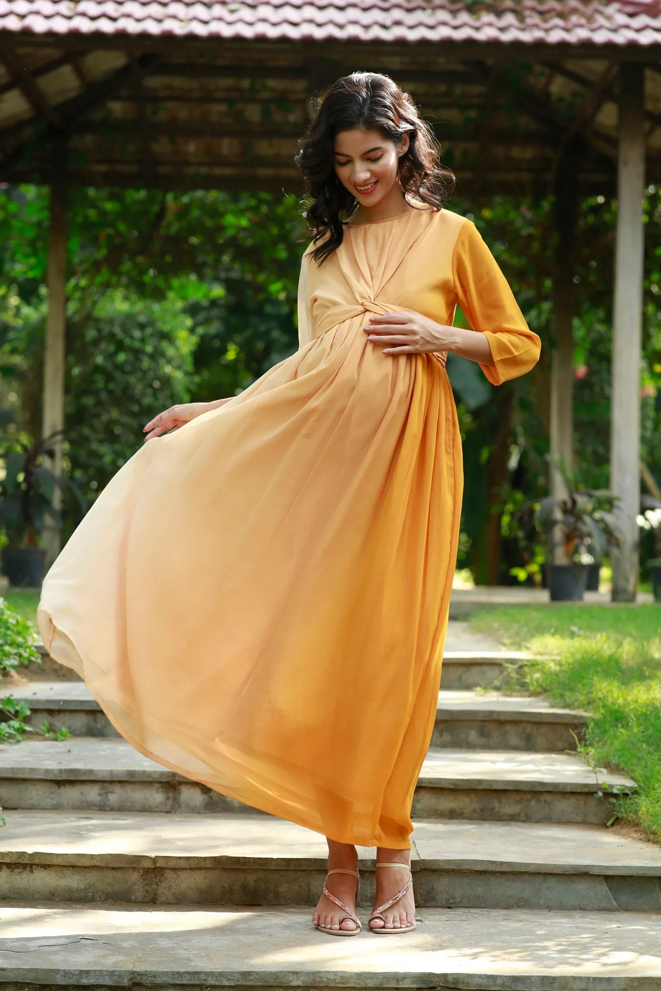 Graceful Honey Maternity Knot Dress