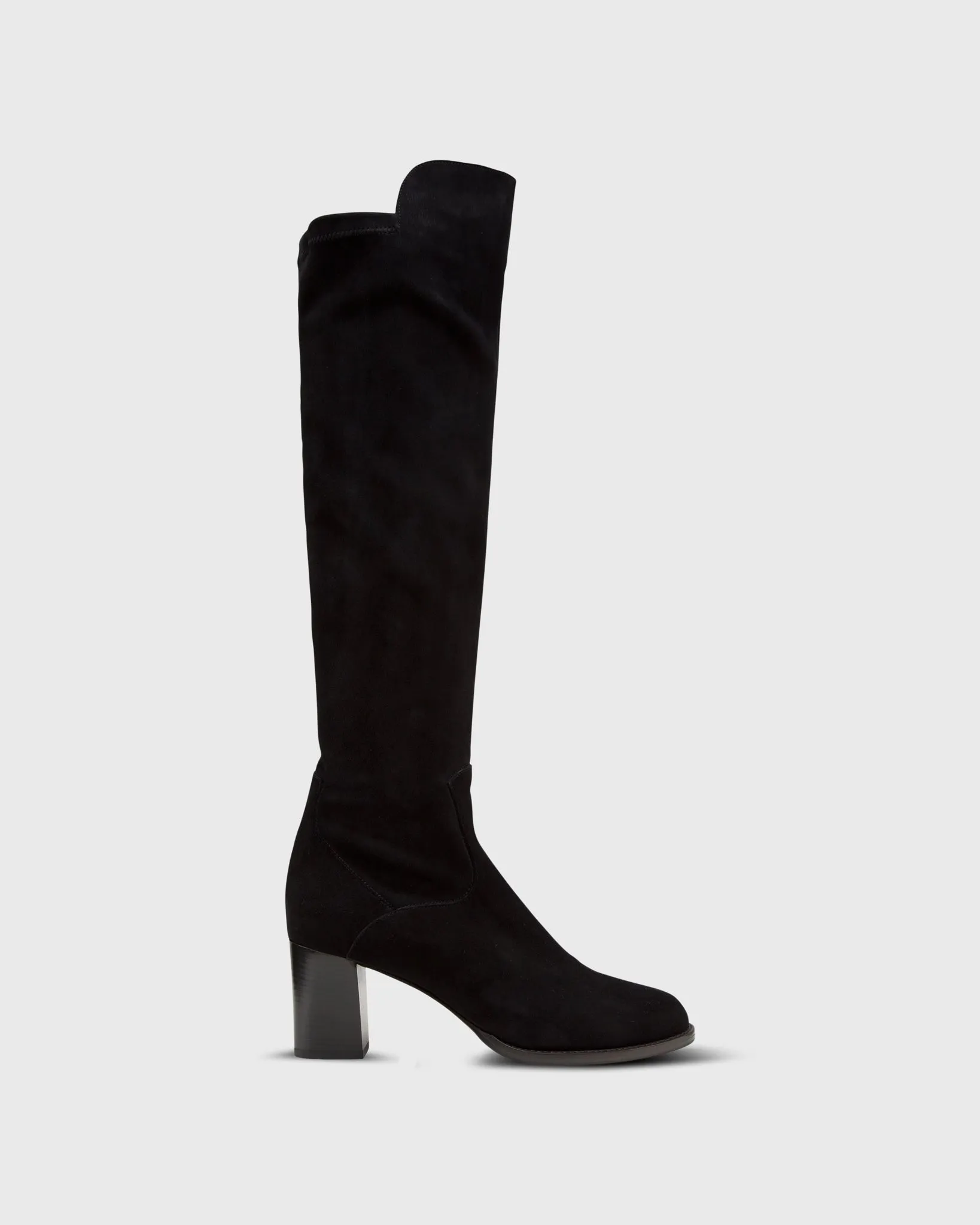 Heeled Pull-On Boot in Black Suede