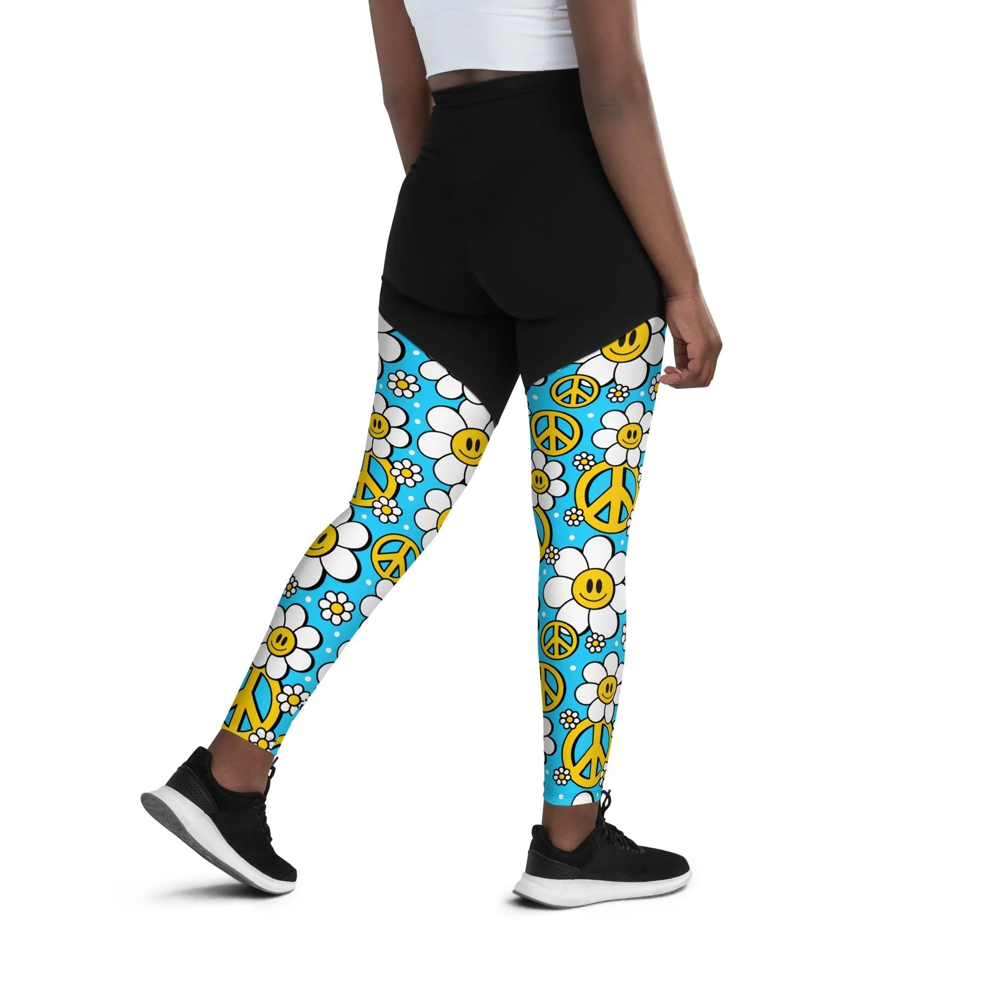 Hippie Flower Pattern Compression Leggings