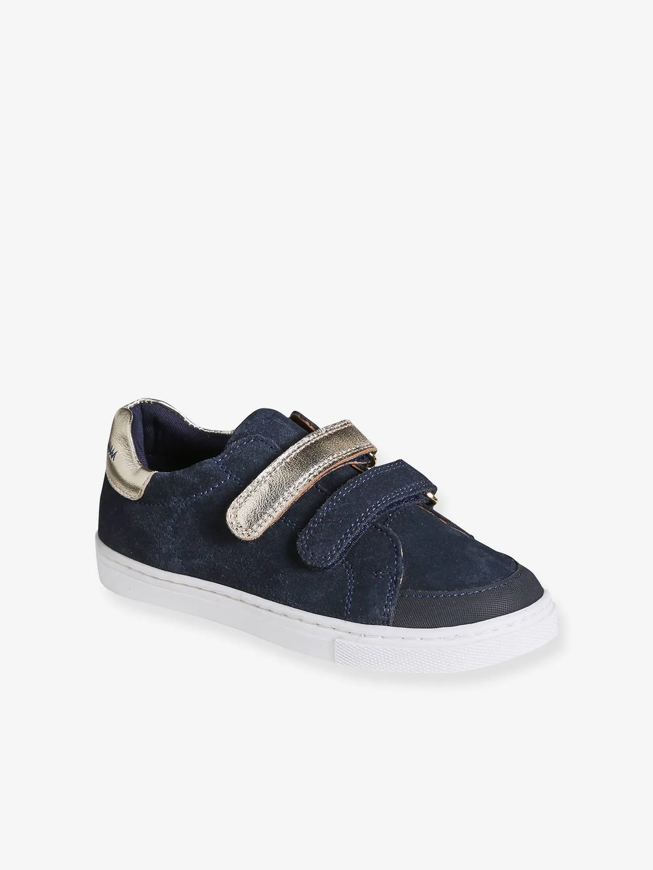 Hook-and-Loop Trainers in Leather for Girls - navy blue