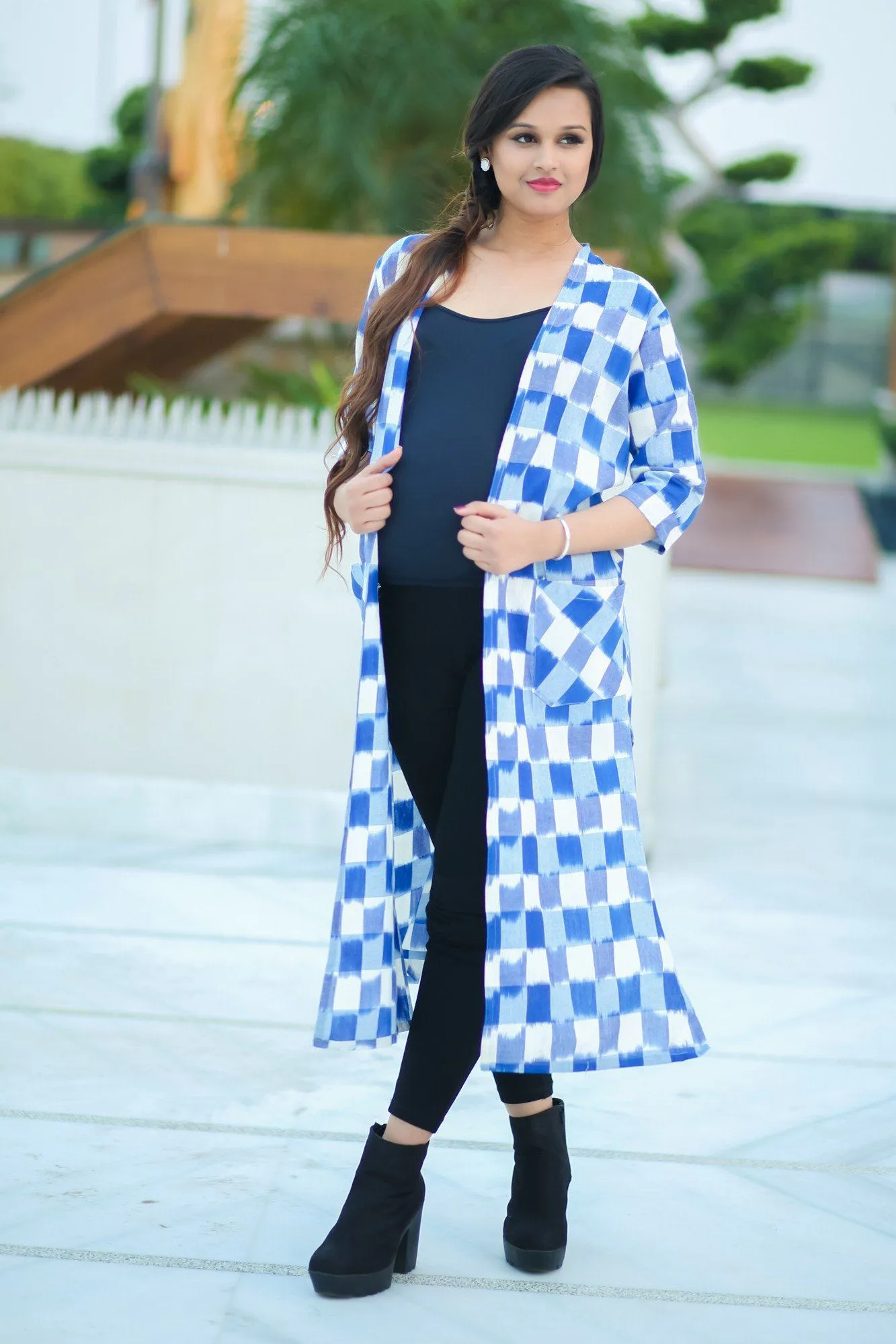 Ikat Flamboyant Blue Long Maternity Cover Up