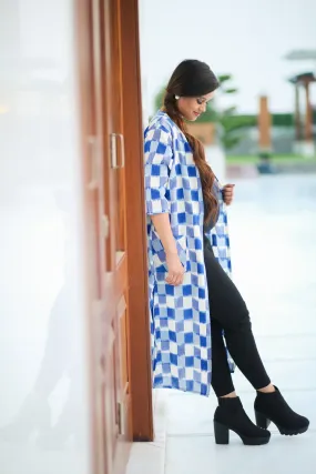 Ikat Flamboyant Blue Long Maternity Cover Up