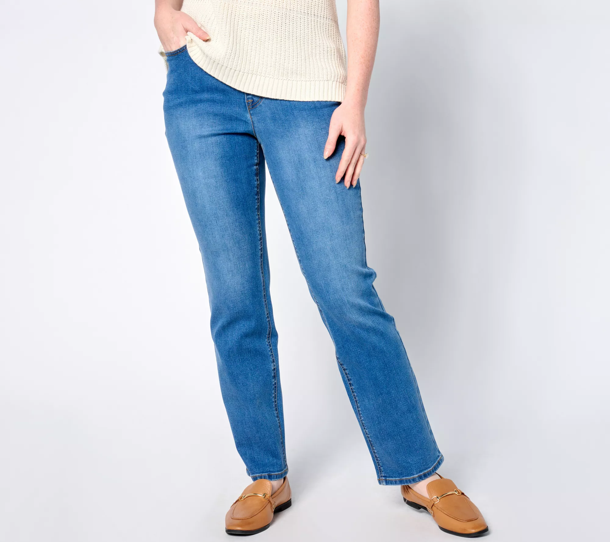 Isaac Mizrahi Live! Regular True Denim Indigo Pull On Straight Jeans