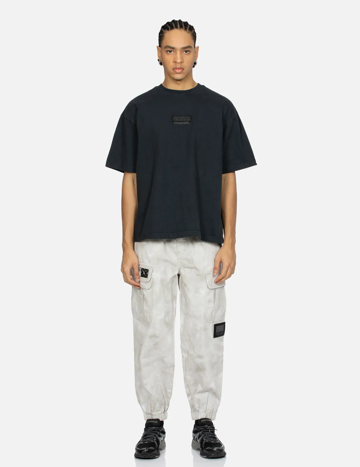 Kamon Embroidery Loose Fit Tie-Dye Cargo Joggers