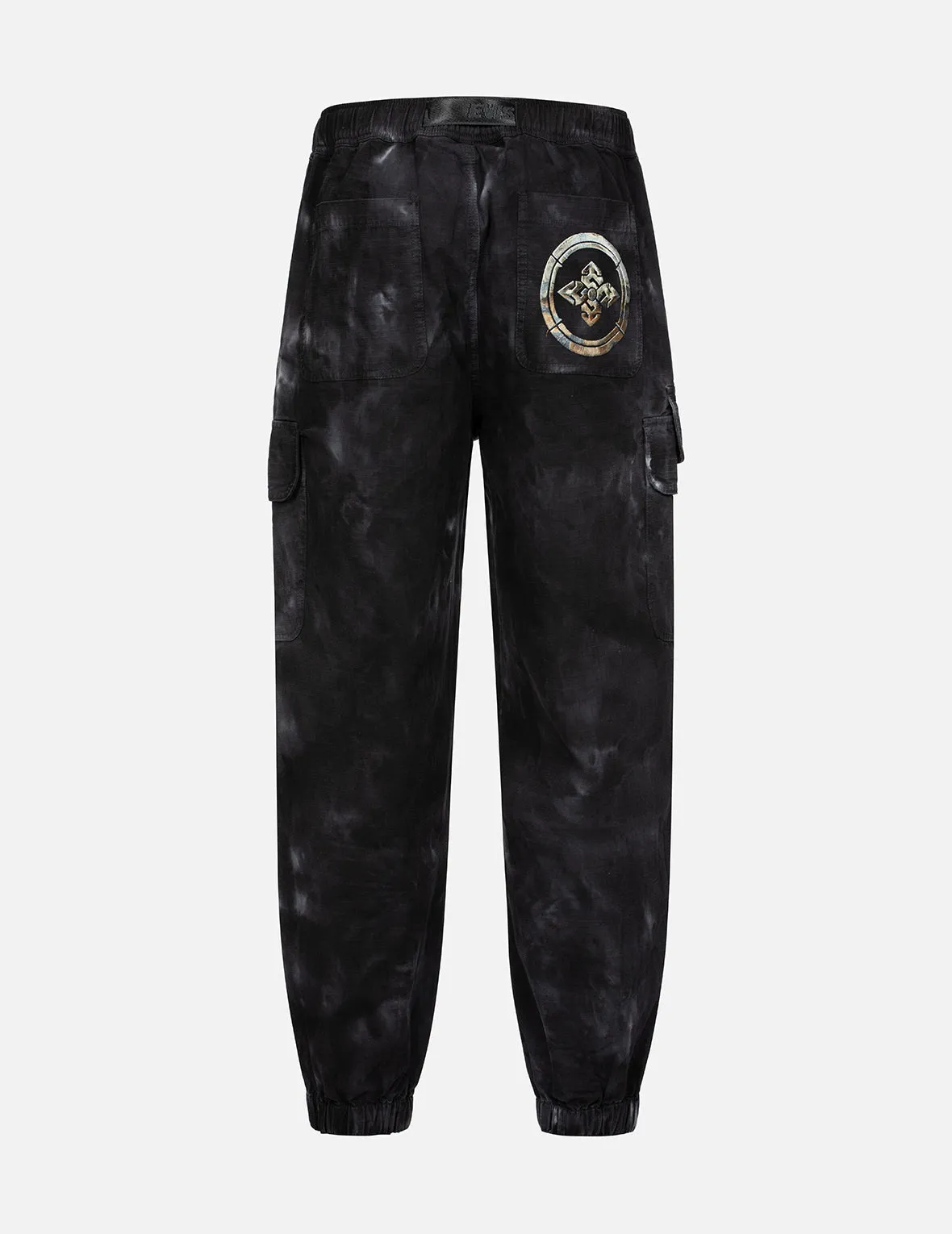 Kamon Embroidery Loose Fit Tie-Dye Cargo Joggers