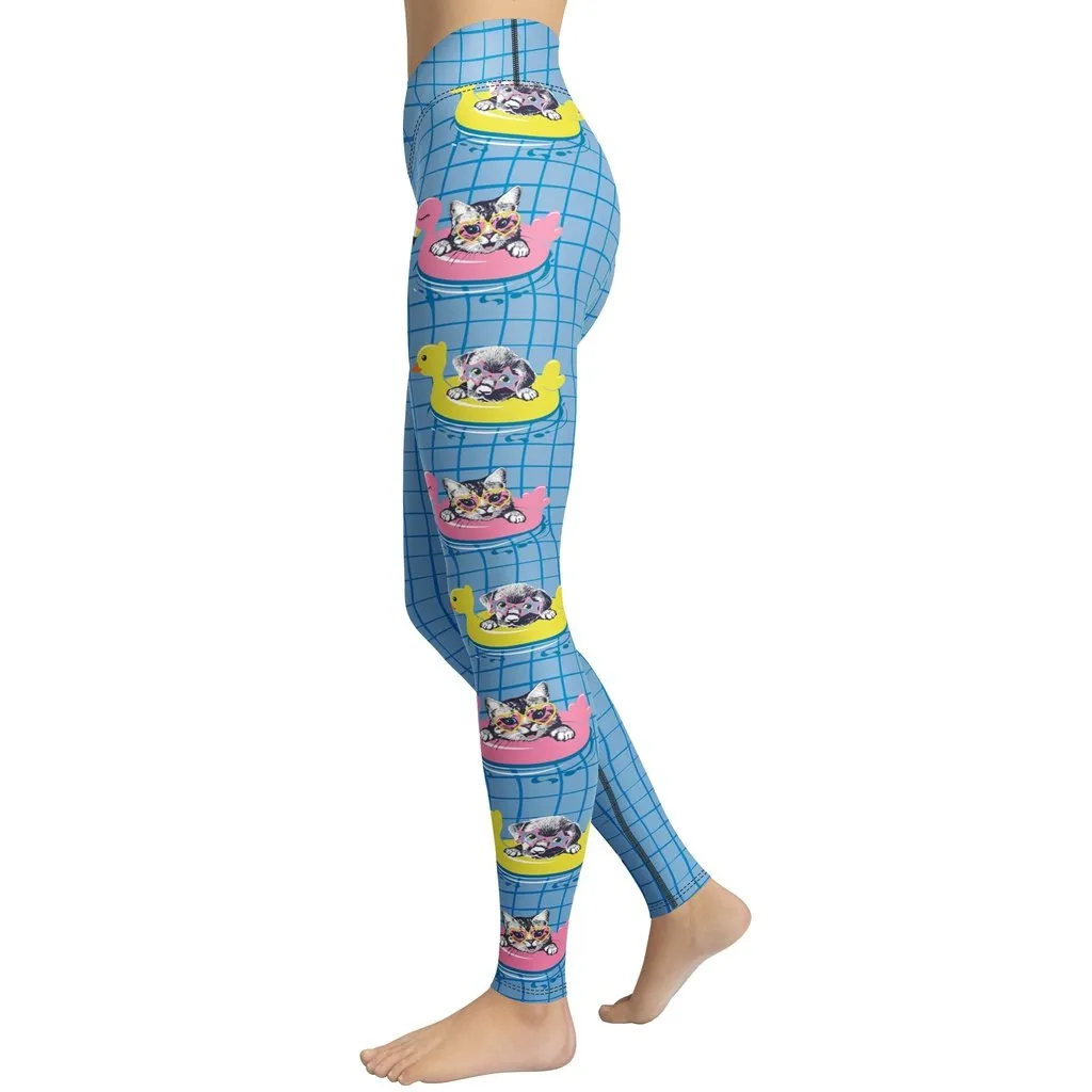 Kittens and Puppies in Floats Yoga Leggings