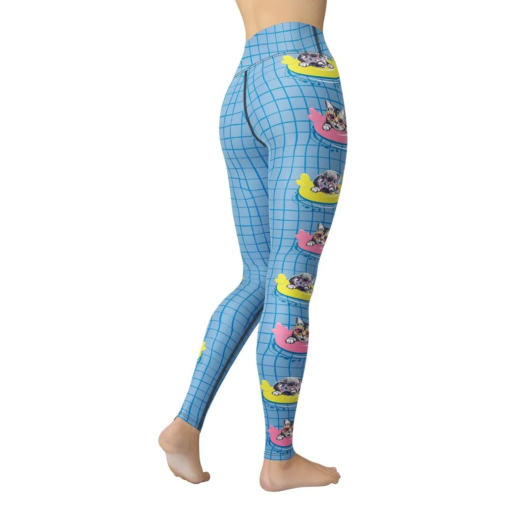 Kittens and Puppies in Floats Yoga Leggings