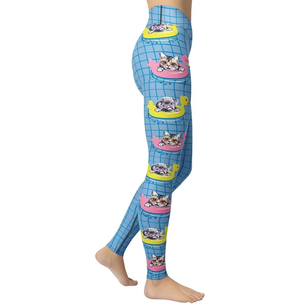 Kittens and Puppies in Floats Yoga Leggings