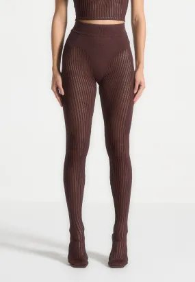 Knitted Contour Footsie Leggings - Brown