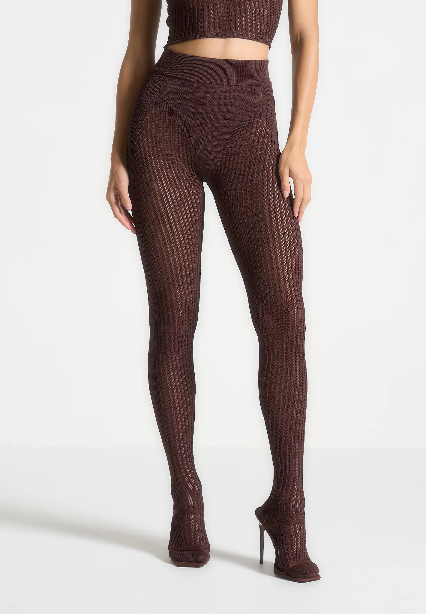 Knitted Contour Footsie Leggings - Brown