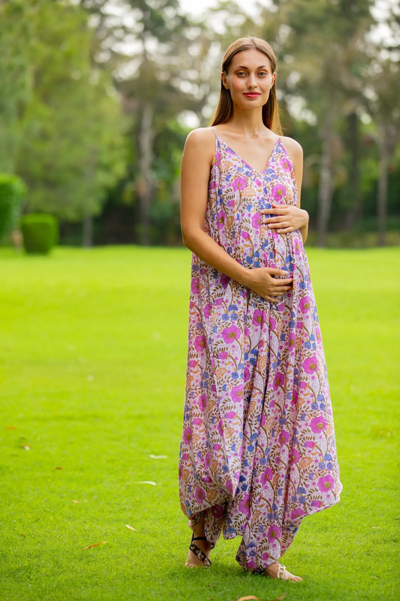 Lavender Floral Cotton Maternity Jumpsuit