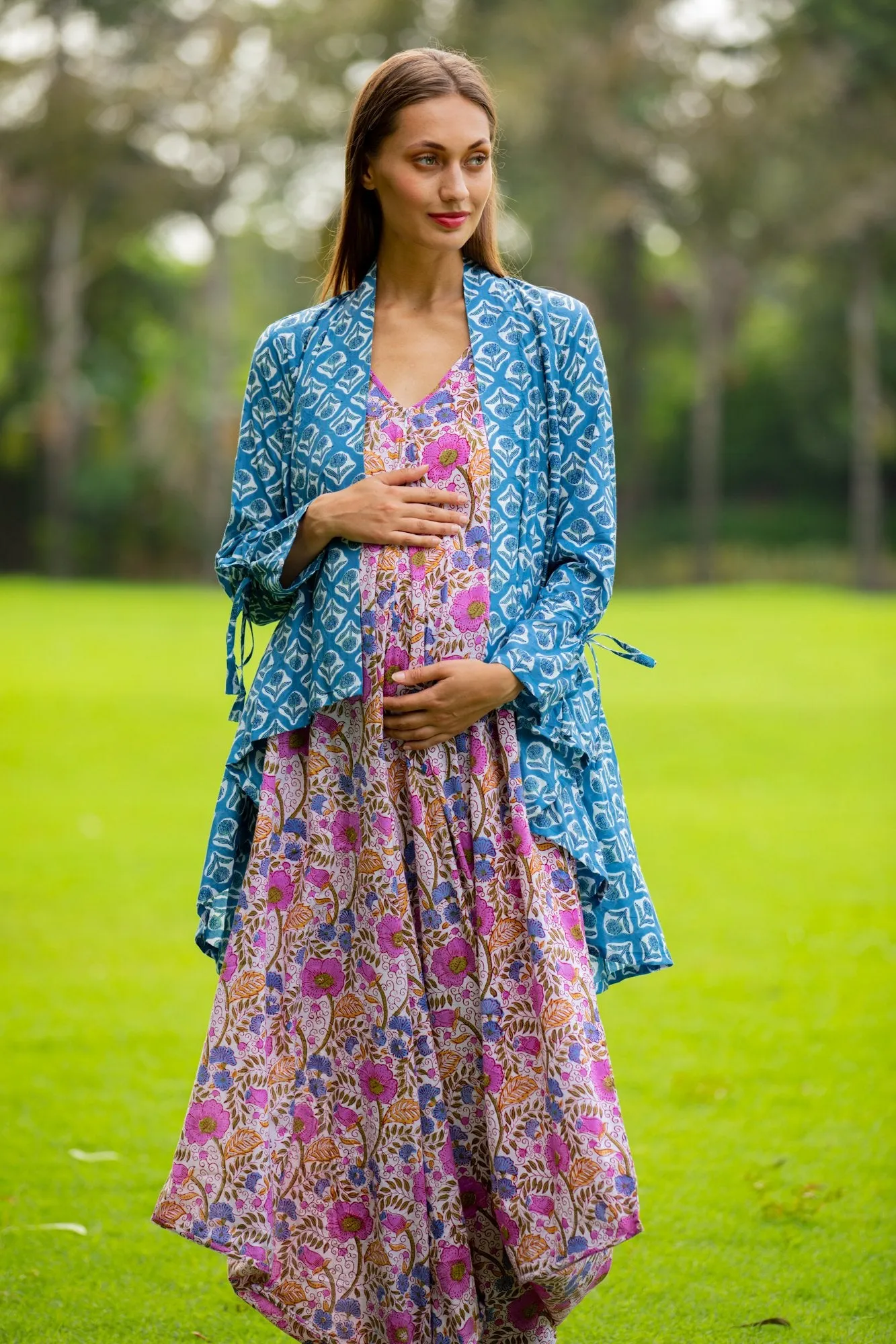 Lavender Floral Cotton Maternity Jumpsuit