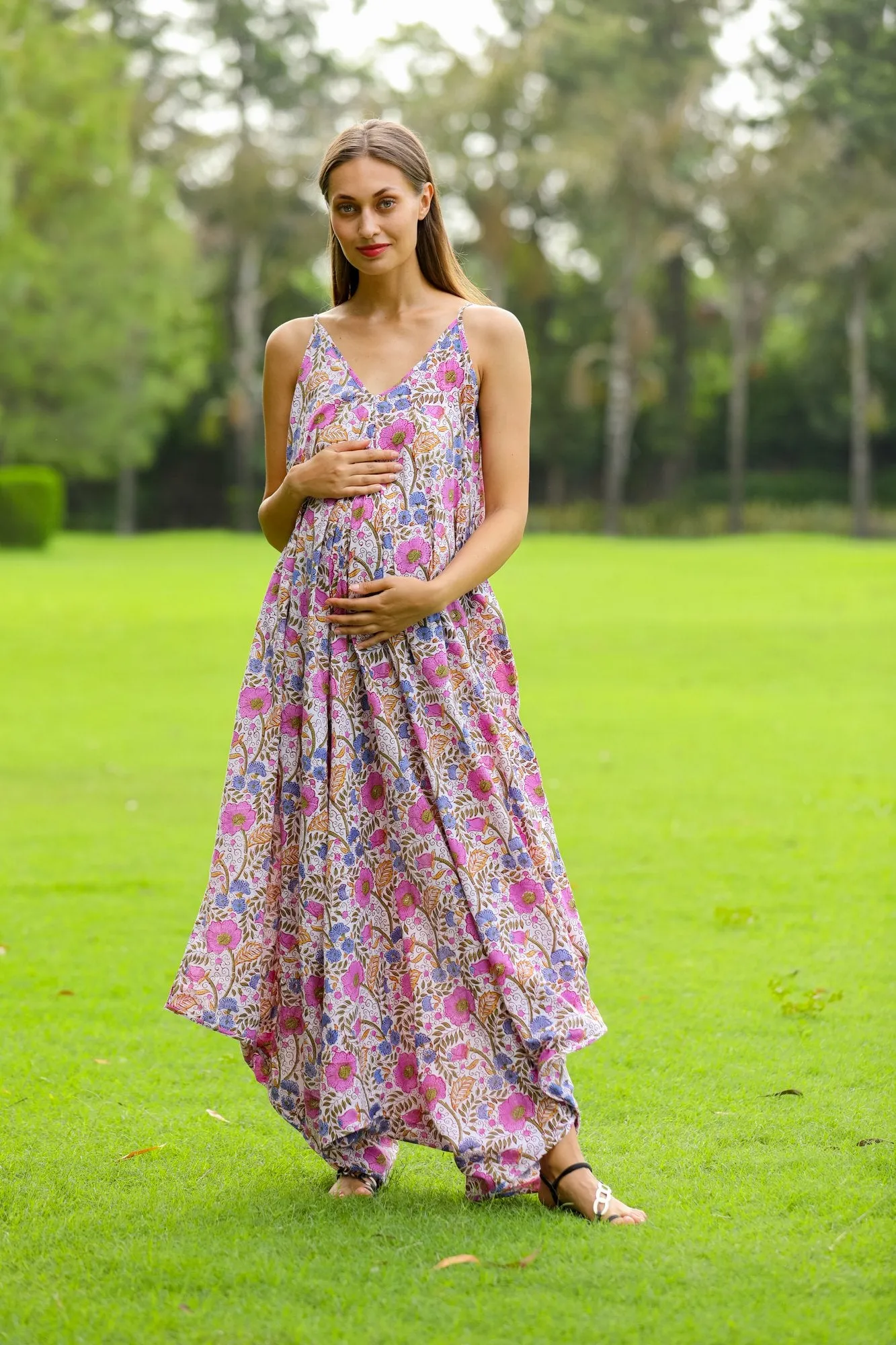 Lavender Floral Cotton Maternity Jumpsuit